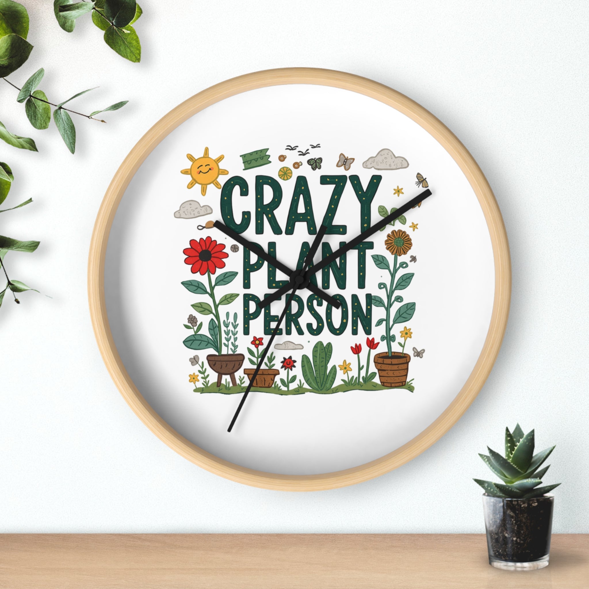 Crazy Plant Person Wall Clock — Botanical Decor Clock for Plant Lovers