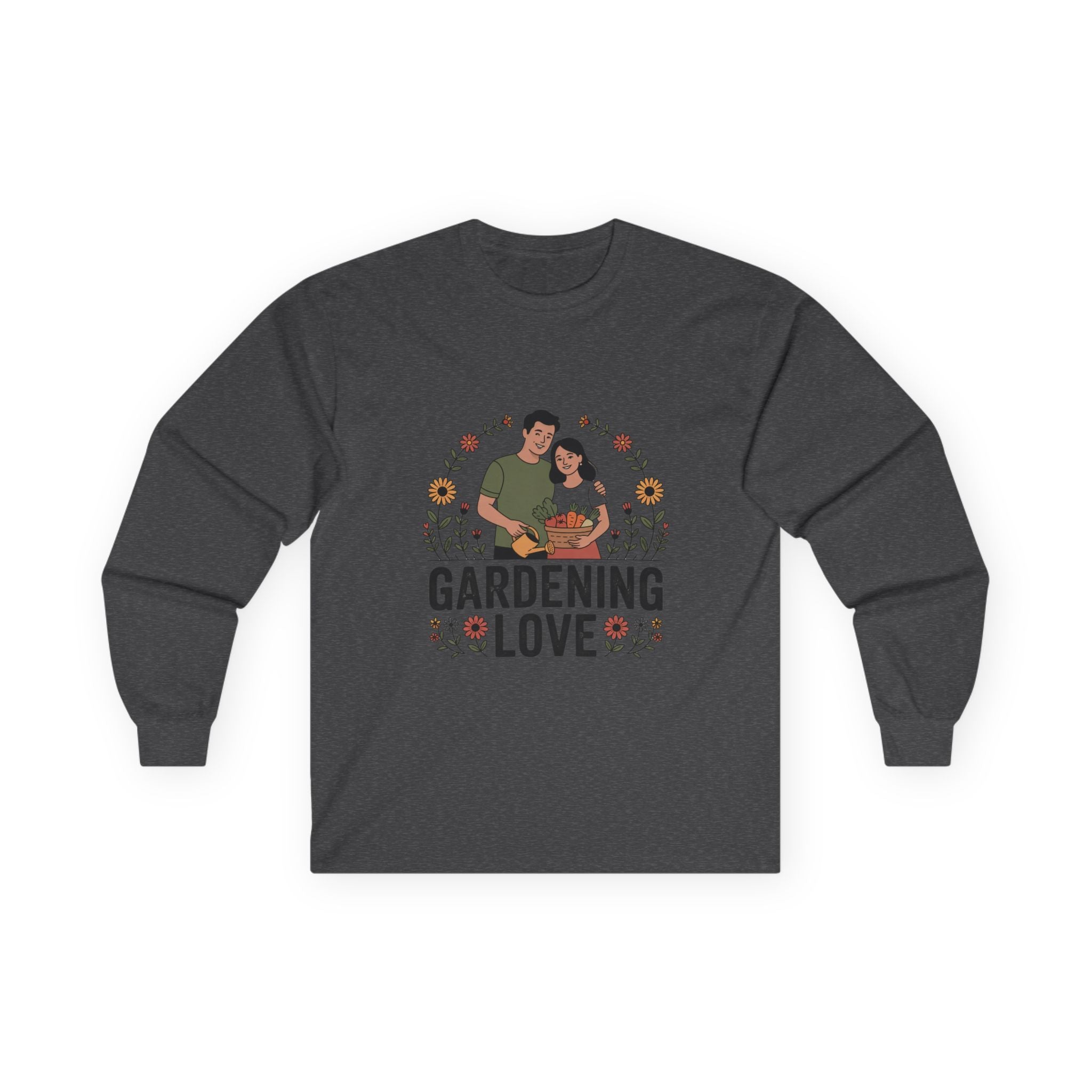 Gardening Love Long Sleeve Tee — Couple Planting Floral Graphic