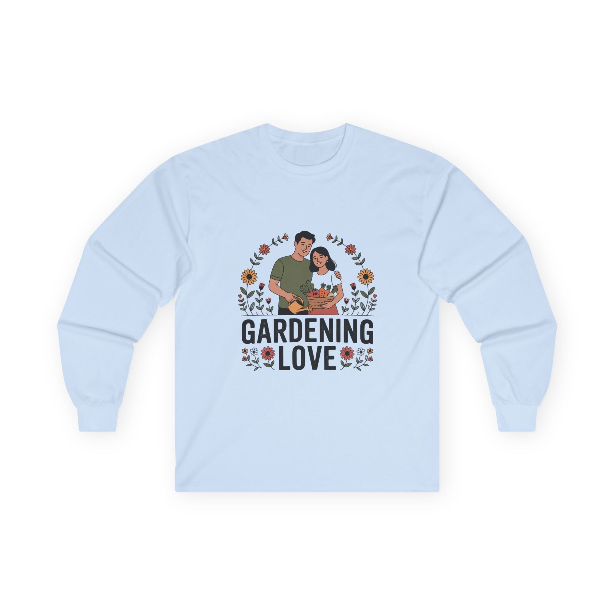 Gardening Love Long Sleeve Tee — Couple Planting Floral Graphic
