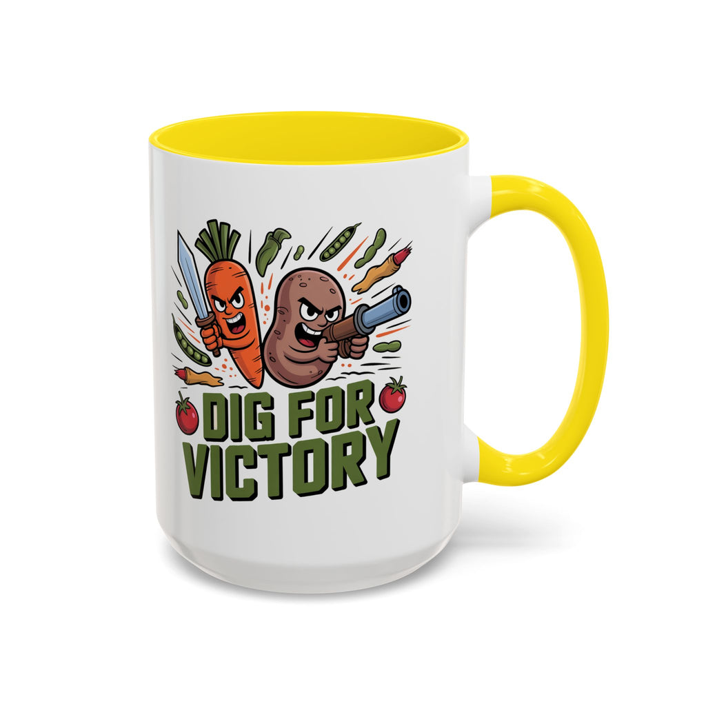 Dig For Victory Coffee Mug — Garden Veggie Cartoon Accent Mug (11/15oz)