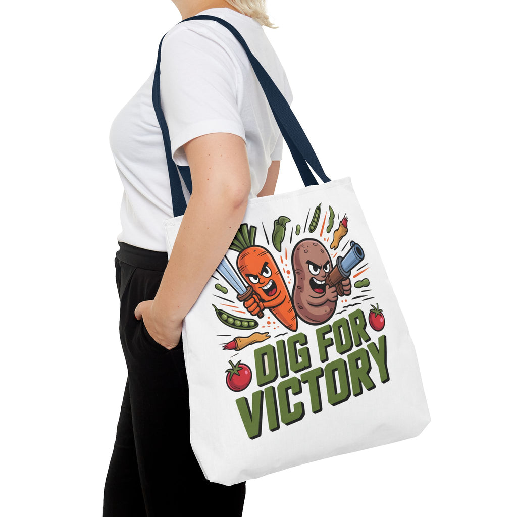 Tote Bag — "Dig for Victory" Garden Veggie Tote (Cute Carrot & Potato Illustration)