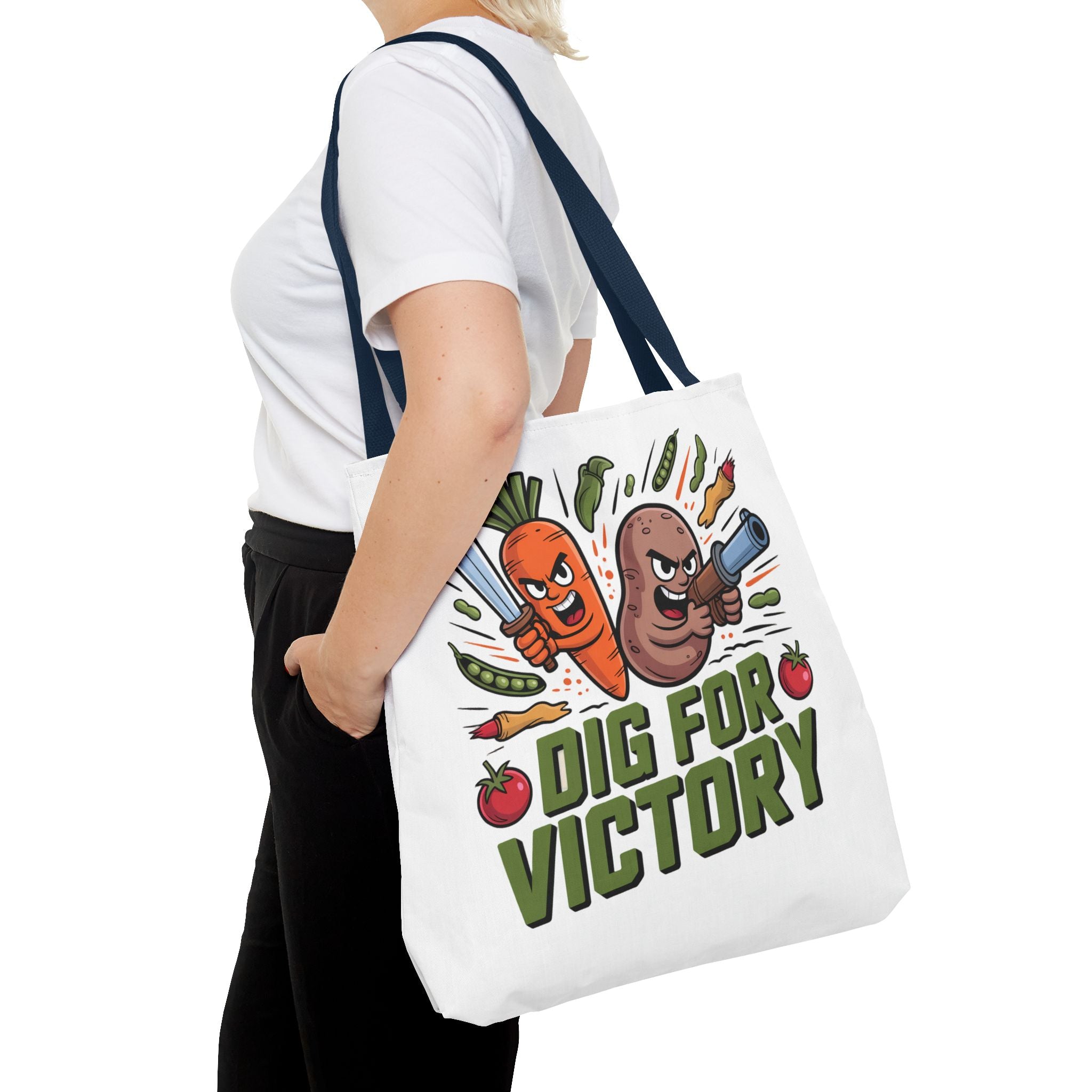 Tote Bag — "Dig for Victory" Garden Veggie Tote (Cute Carrot & Potato Illustration)