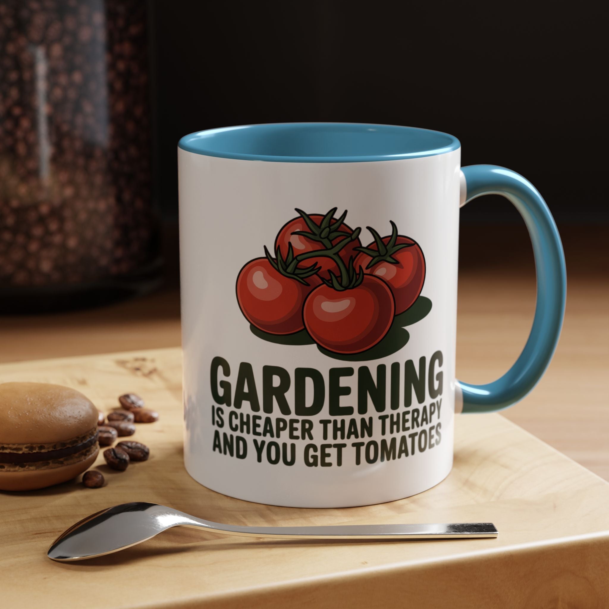 Gardening Coffee Mug – “Gardening Is Cheaper Than Therapy and You Get Tomatoes” Accent Mug