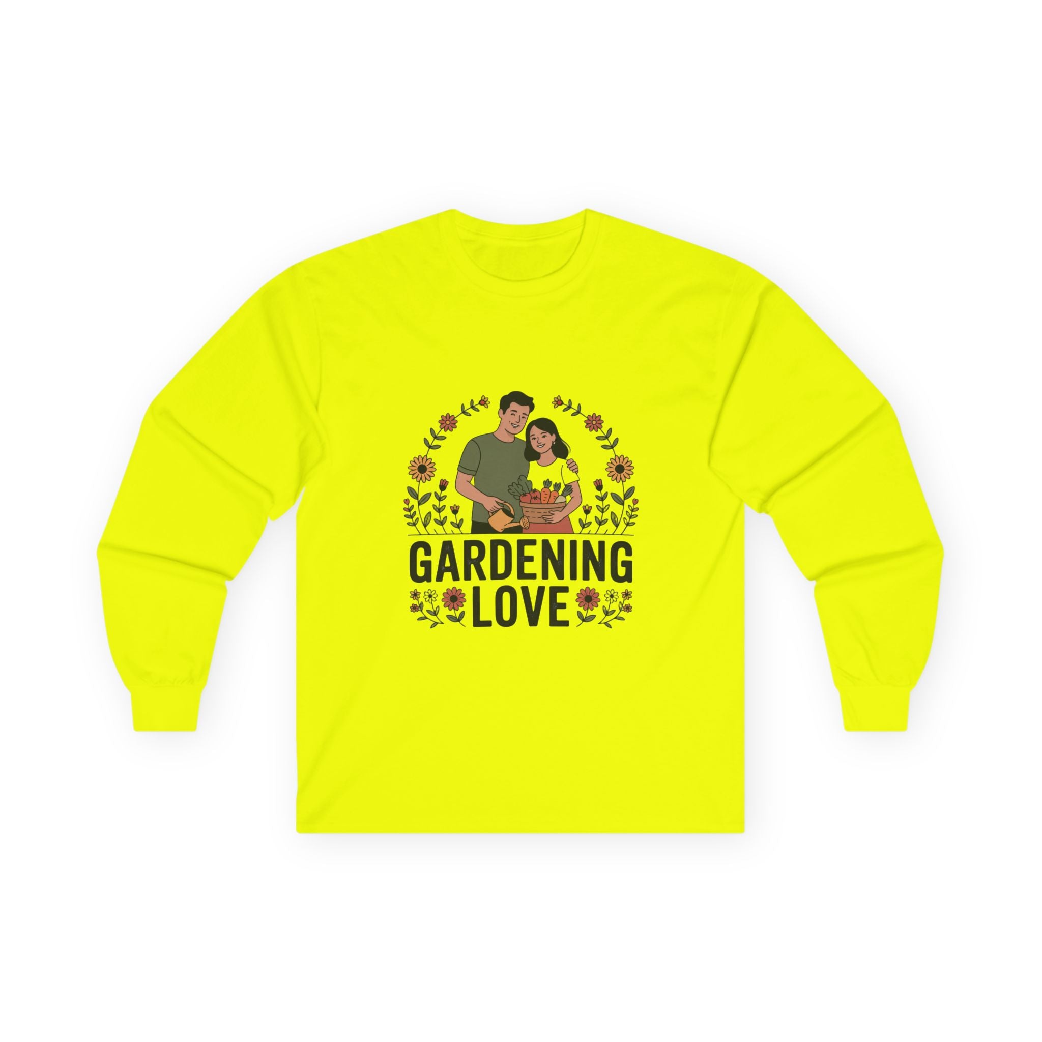 Gardening Love Long Sleeve Tee — Couple Planting Floral Graphic