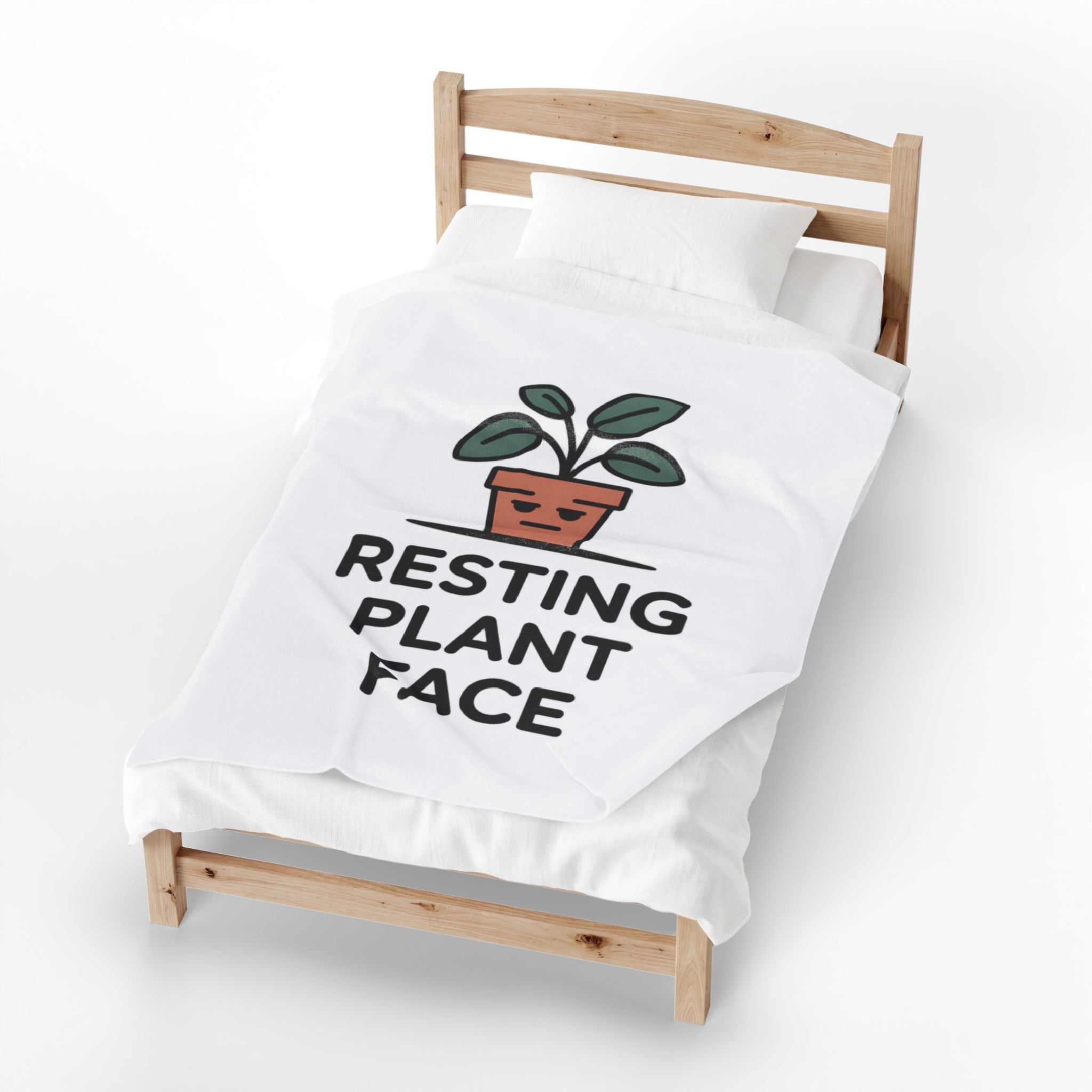 Velveteen Plush Blanket — 'Resting Plant Face' Cute Plant Lover Throw
