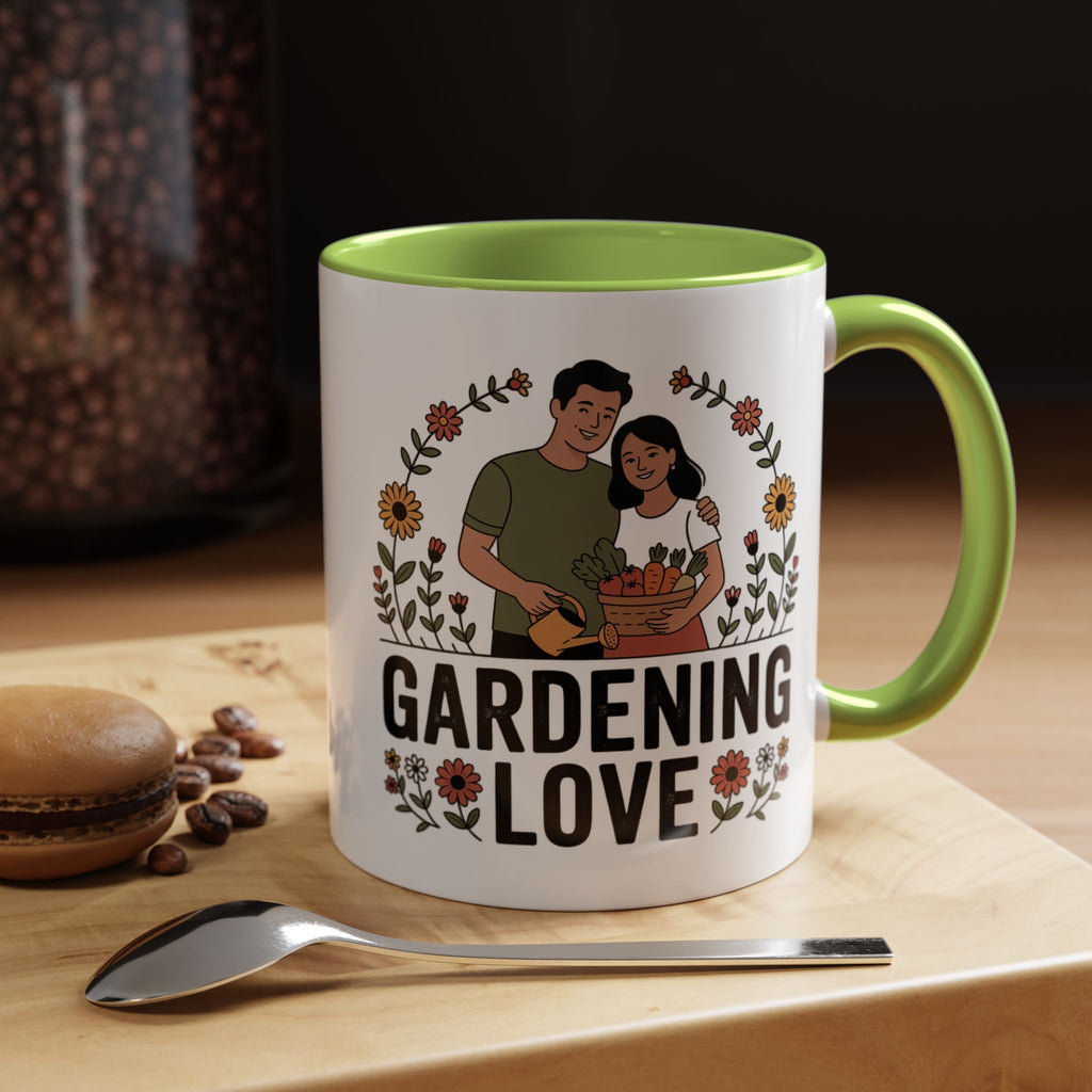 Gardening Love Accent Coffee Mug – Cute Couple Floral Gardeners (11/15oz)