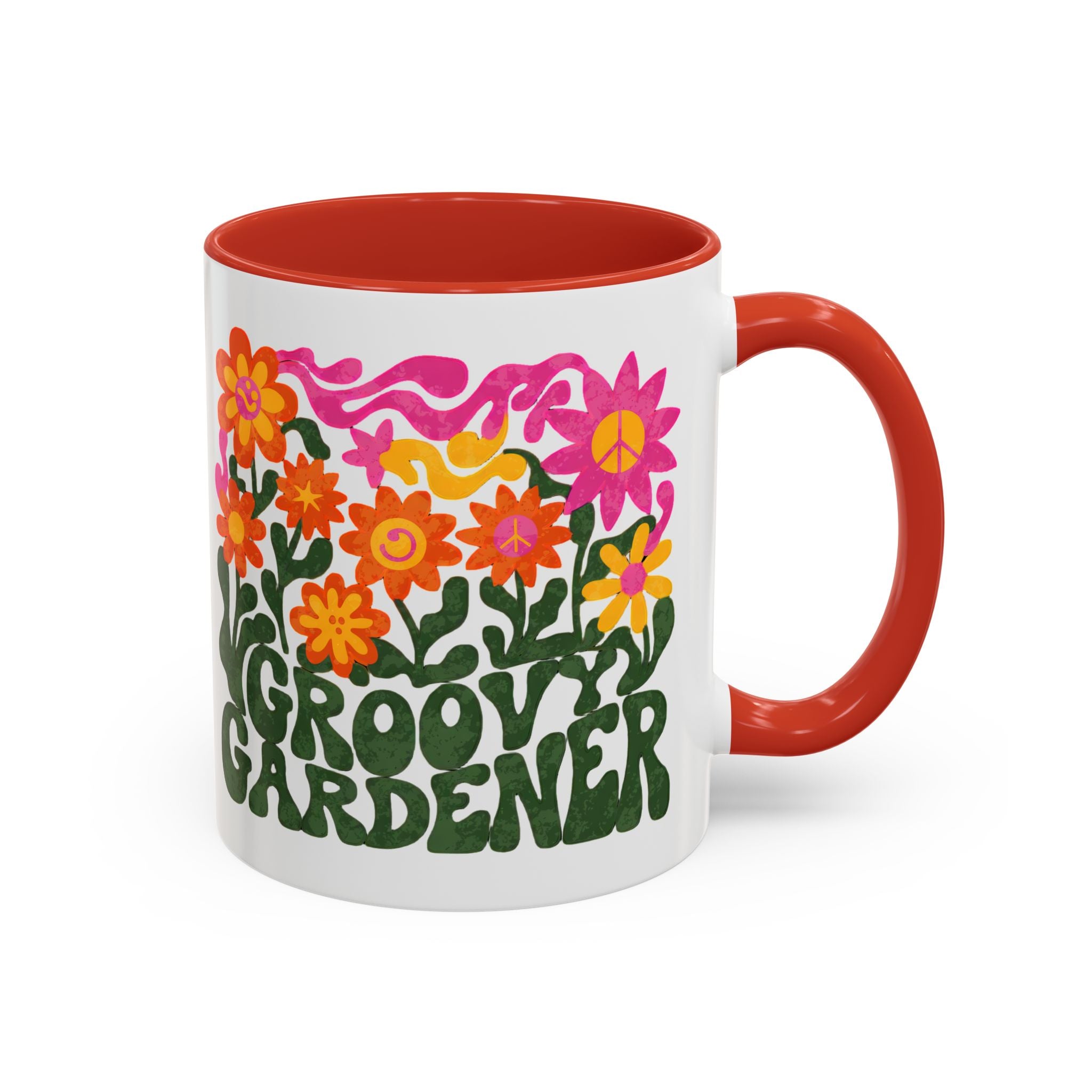 Groovy Gardener Accent Coffee Mug — Retro Floral Plant Lover Gift