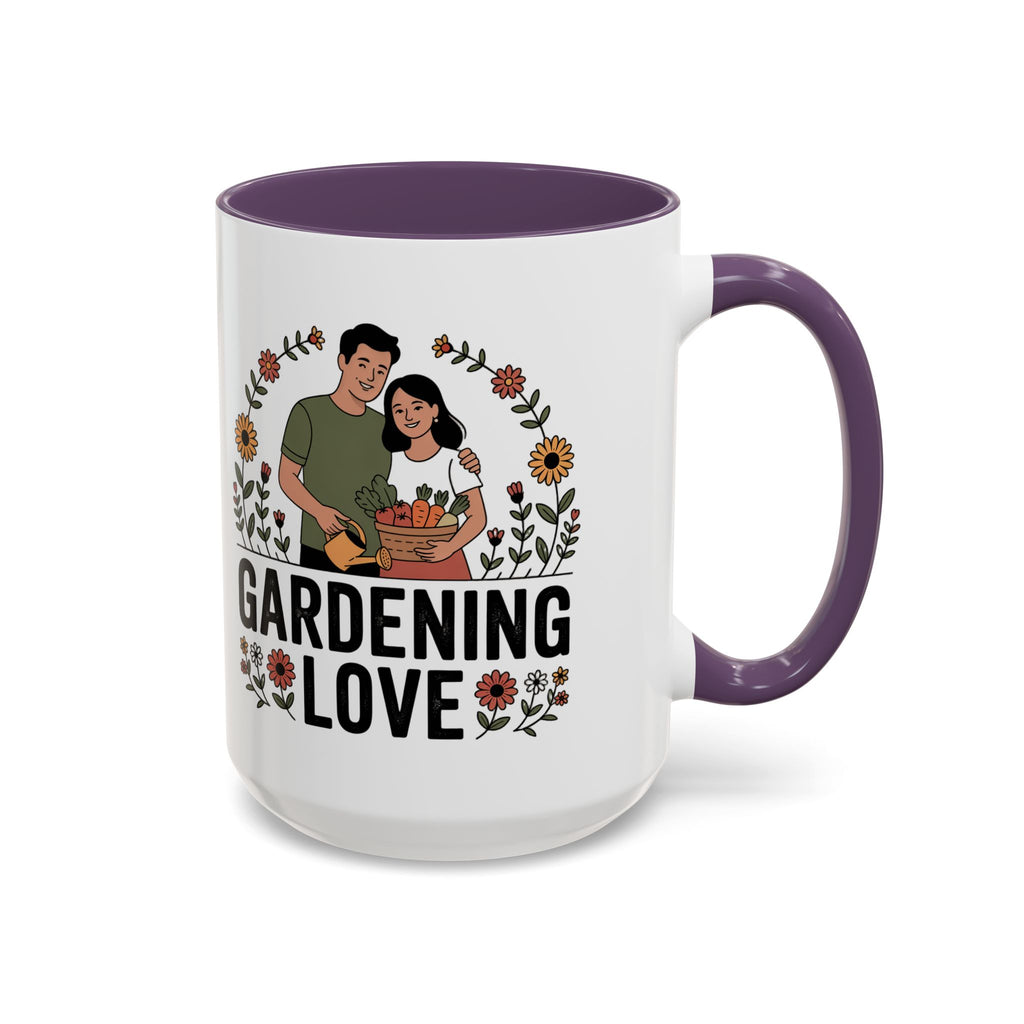 Gardening Love Accent Coffee Mug – Cute Couple Floral Gardeners (11/15oz)