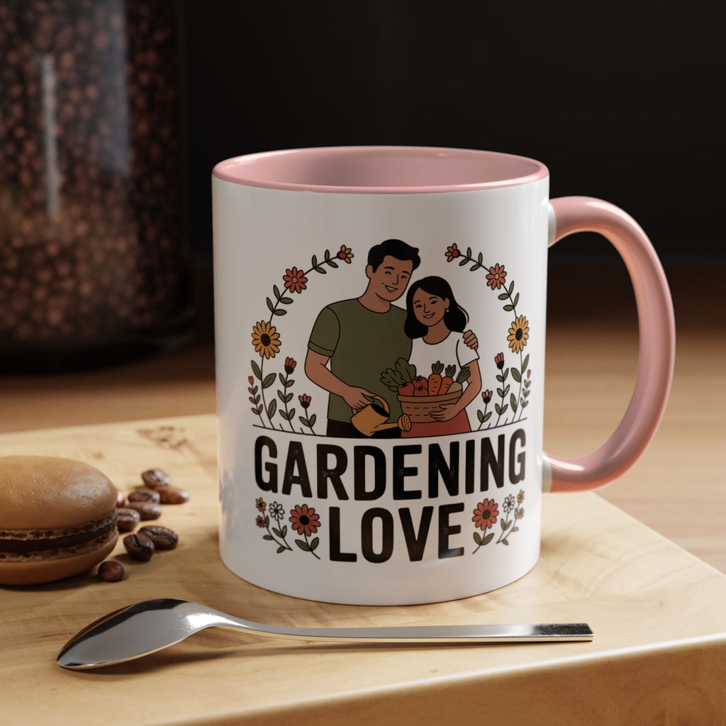 Gardening Love Accent Coffee Mug – Cute Couple Floral Gardeners (11/15oz)