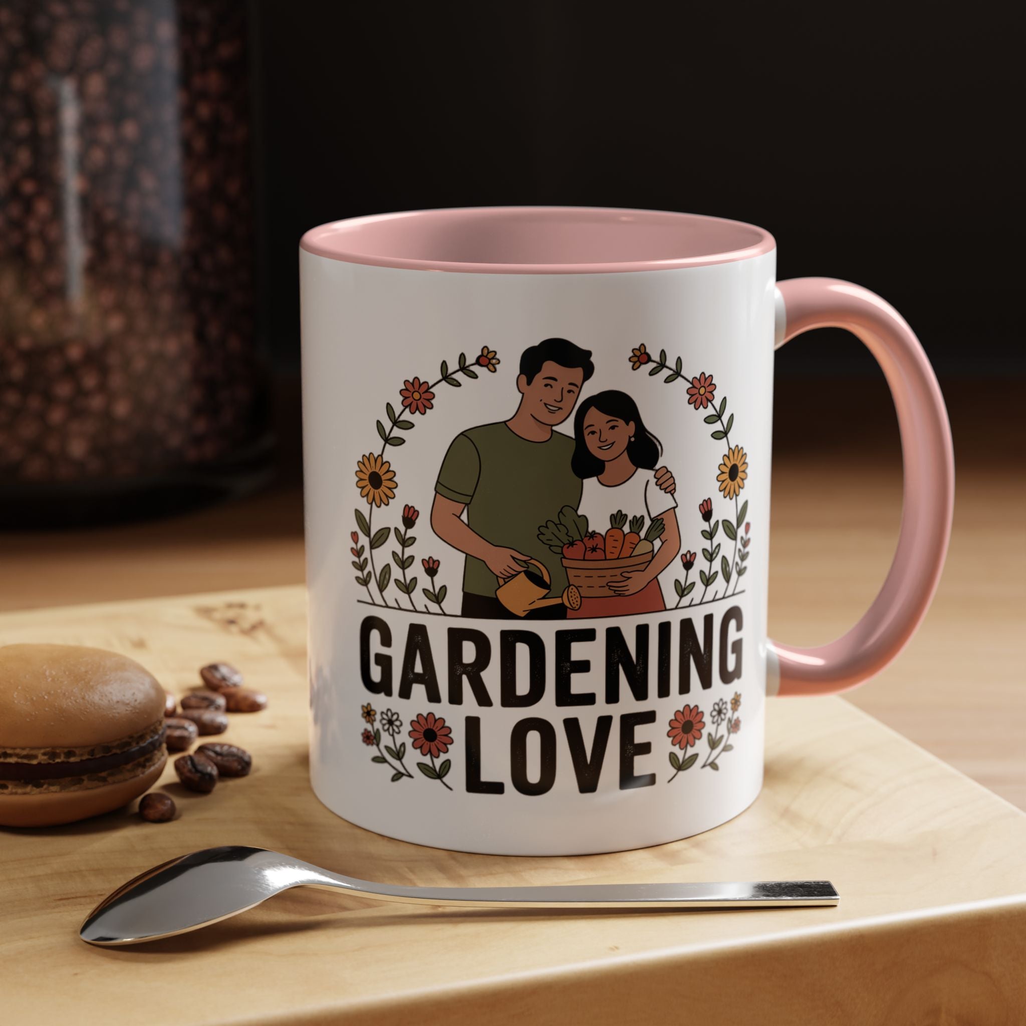 Gardening Love Accent Coffee Mug – Cute Couple Floral Gardeners (11/15oz)