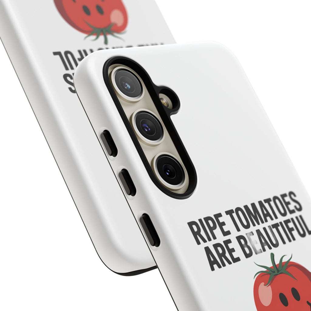 Phone Case — "Ripe Tomatoes Are Beautiful" Audrey Hepburn Quote with Smiling Tomato Graphic