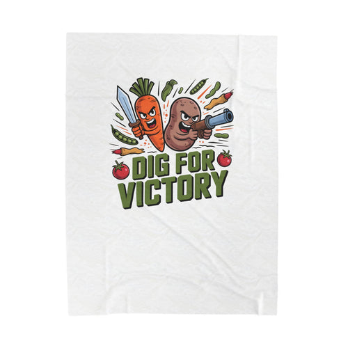 Dig for Victory Velveteen Plush Blanket — Retro Veggie Gardening Throw