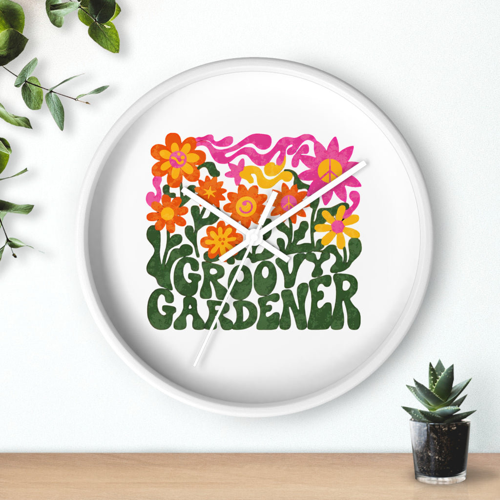 Groovy Gardener Wall Clock — Retro Floral Garden Decor