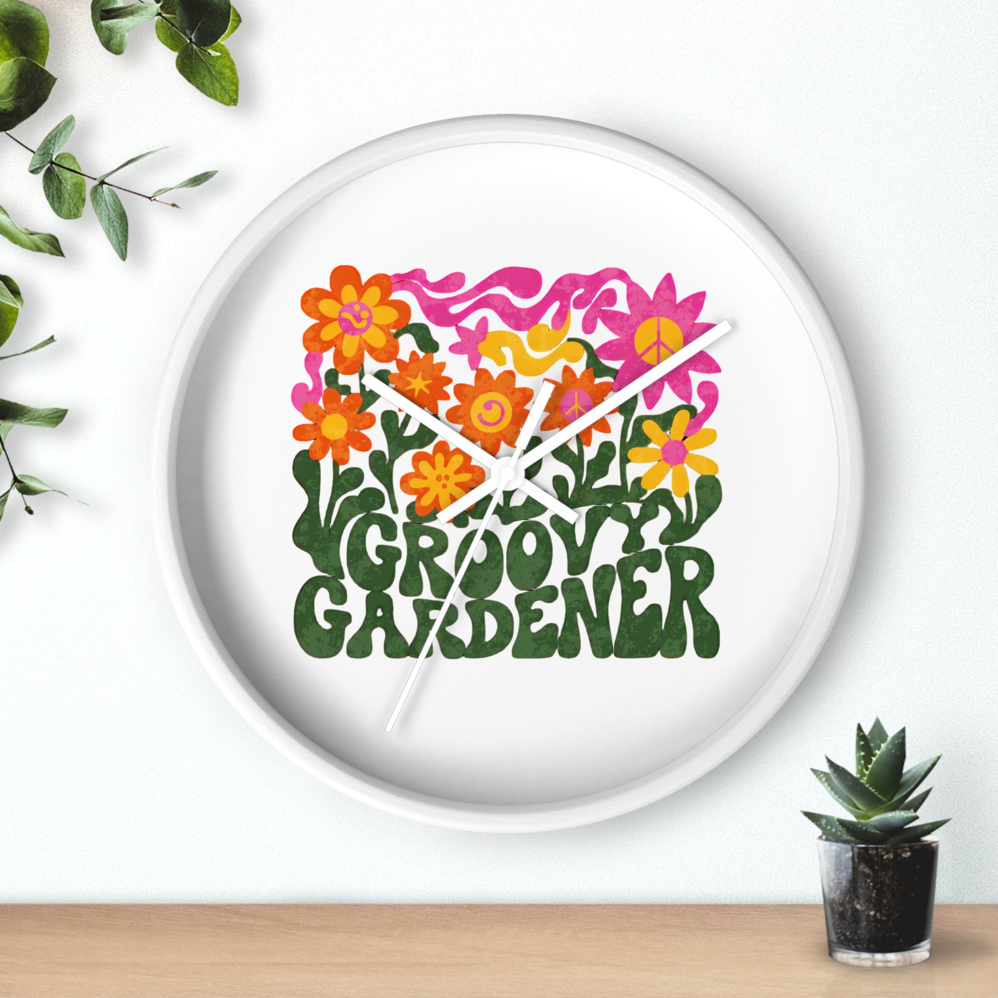 Groovy Gardener Wall Clock — Retro Floral Garden Decor