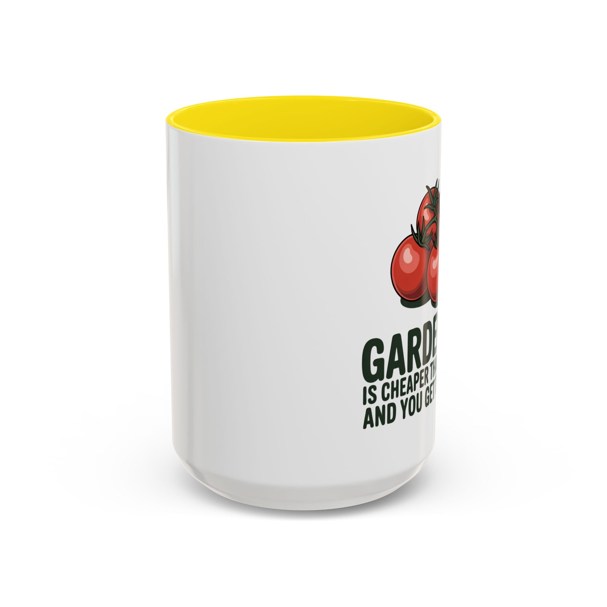 Gardening Coffee Mug – “Gardening Is Cheaper Than Therapy and You Get Tomatoes” Accent Mug