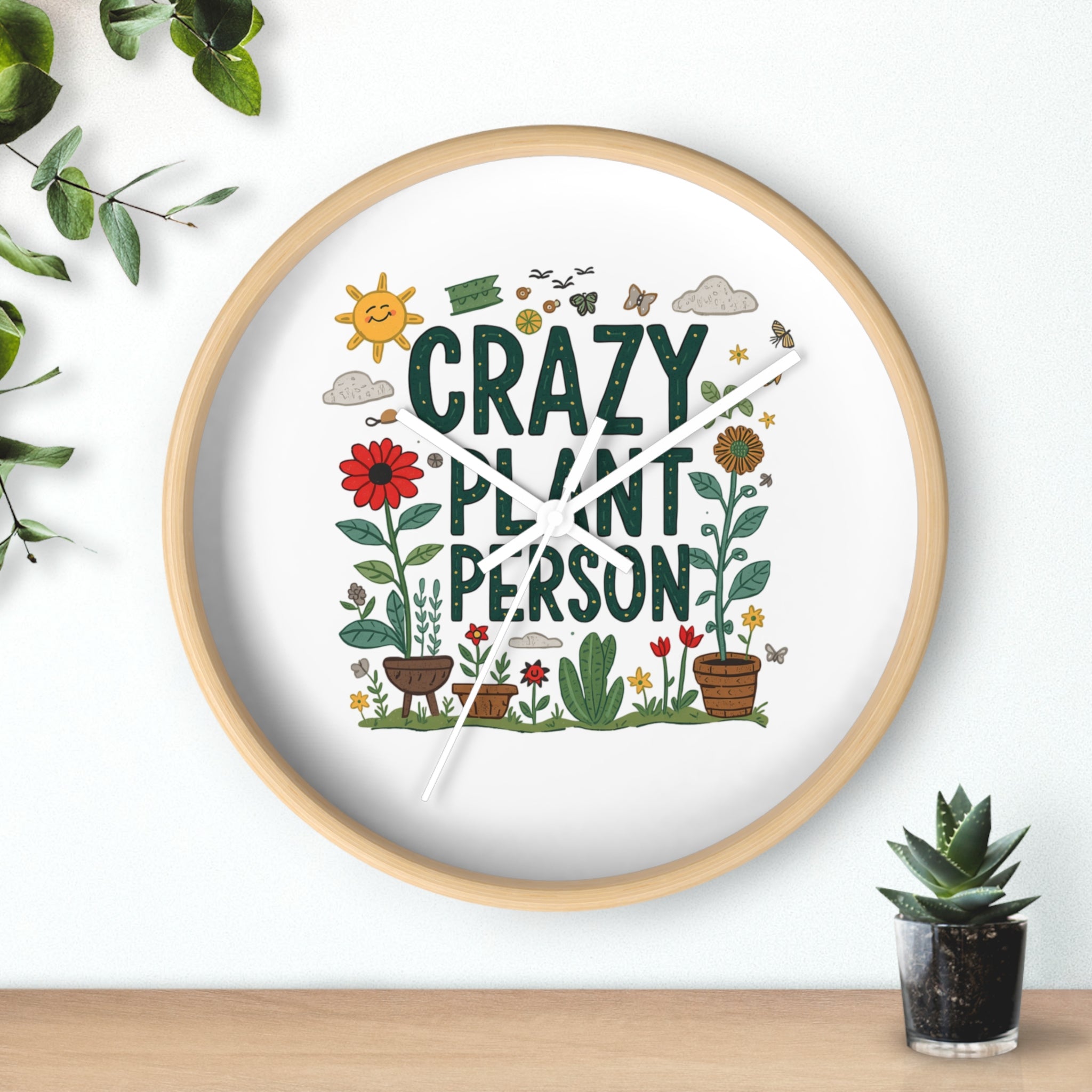 Crazy Plant Person Wall Clock — Botanical Decor Clock for Plant Lovers
