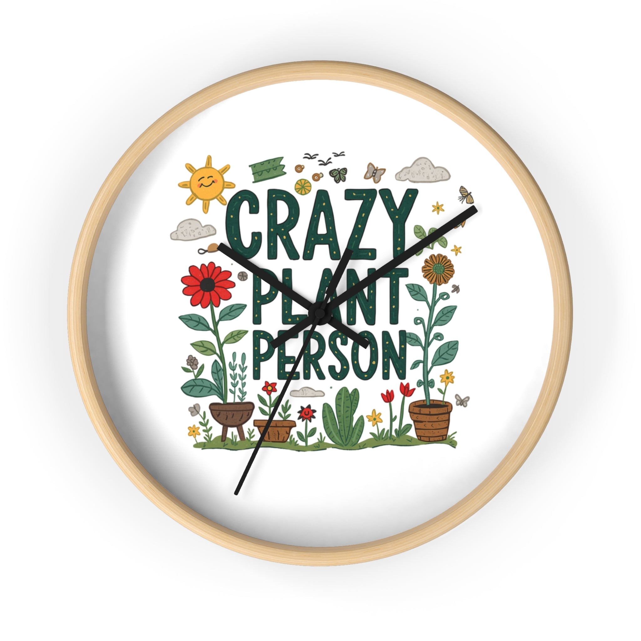 Crazy Plant Person Wall Clock — Botanical Decor Clock for Plant Lovers