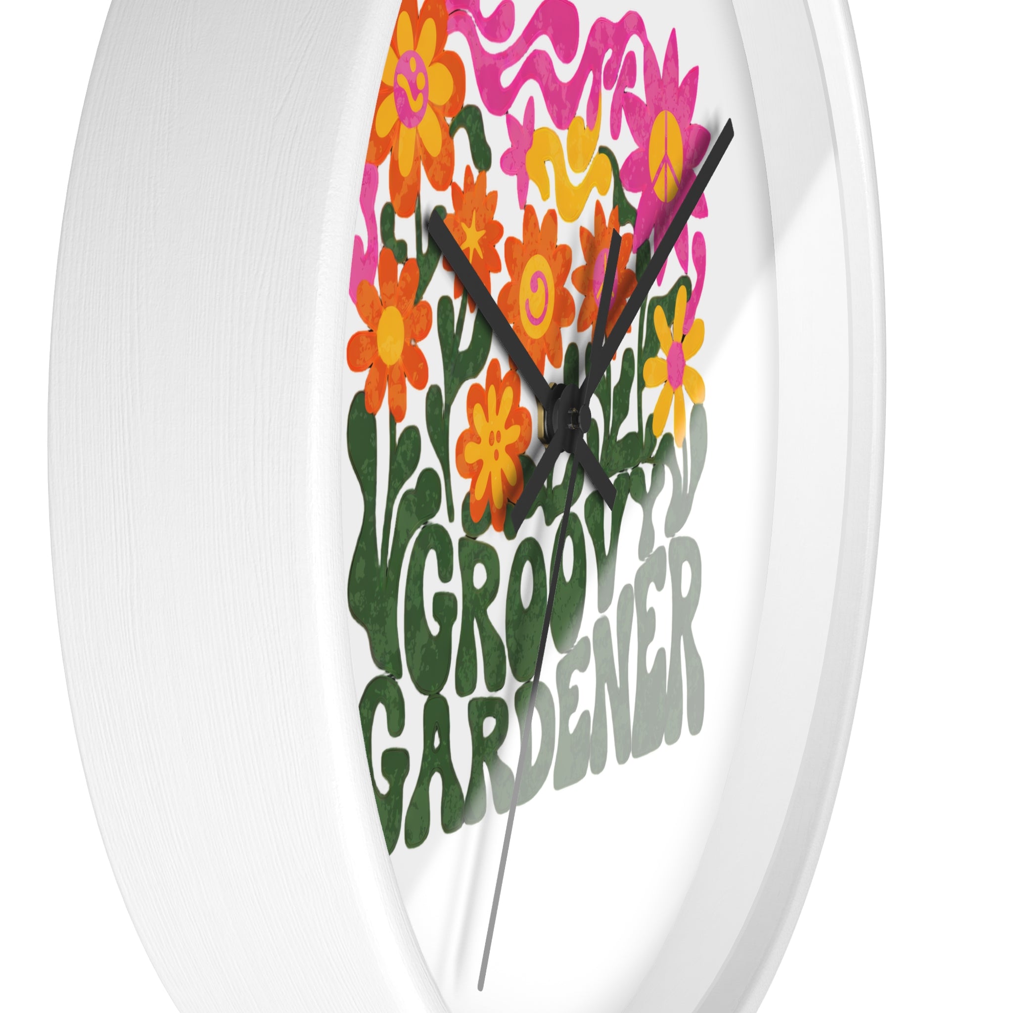 Groovy Gardener Wall Clock — Retro Floral Garden Decor