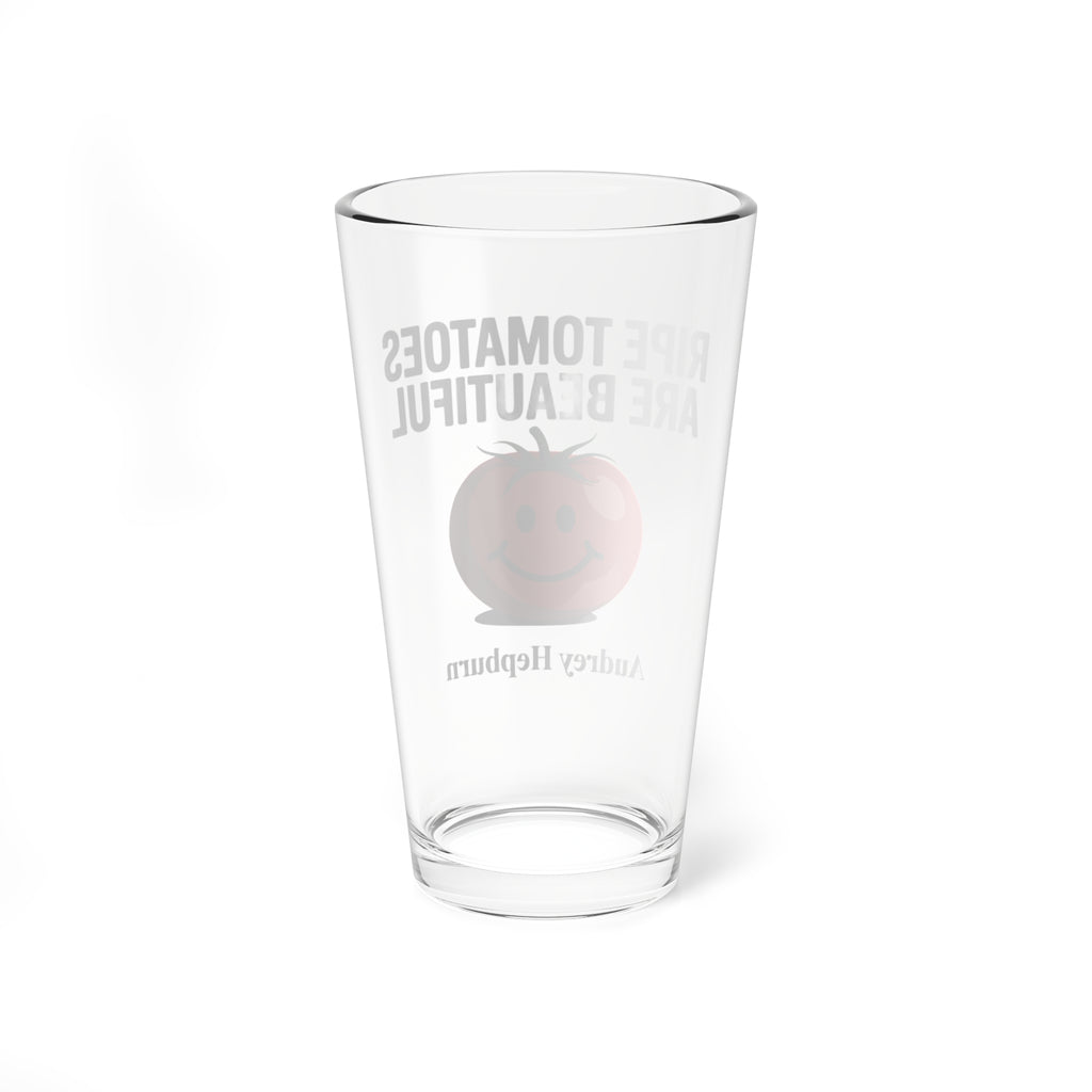 Mixing Glass - "Ripe Tomatoes Are Beautiful" Audrey Hepburn Quote with Smiling Tomato Graphic (16oz)