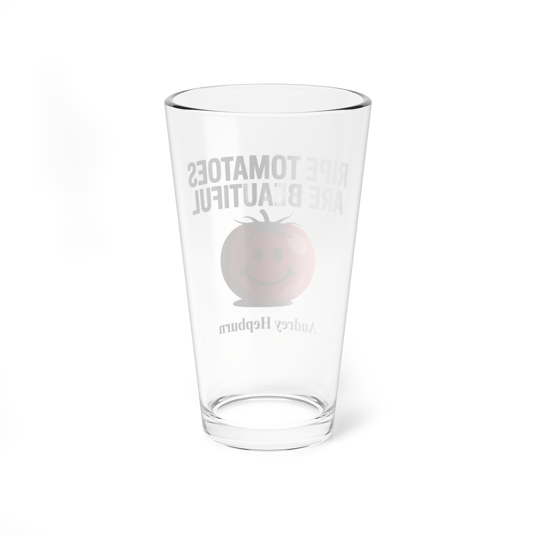 Mixing Glass - "Ripe Tomatoes Are Beautiful" Audrey Hepburn Quote with Smiling Tomato Graphic (16oz)