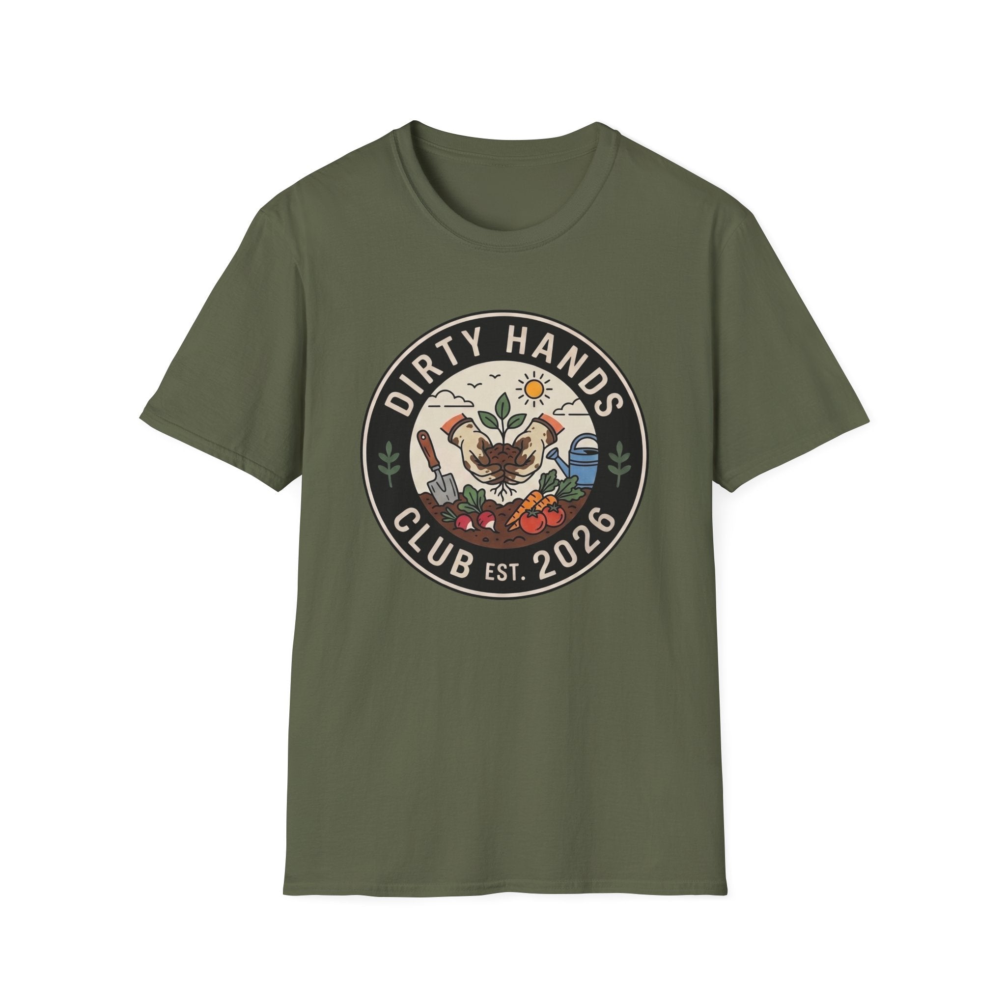 Dirty Hands Club T-Shirt — Gardening Patch Tee (Est. 2026)