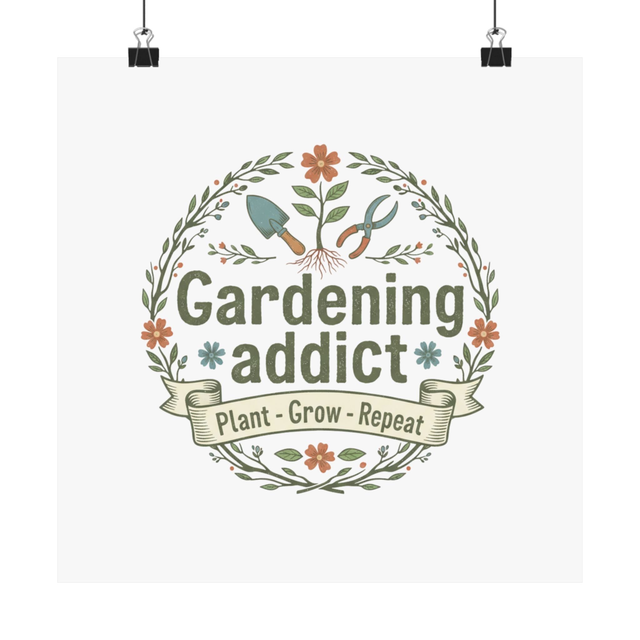 Gardening Addict Matte Poster — 'Plant • Grow • Repeat' Vertical Wall Art for Gardeners