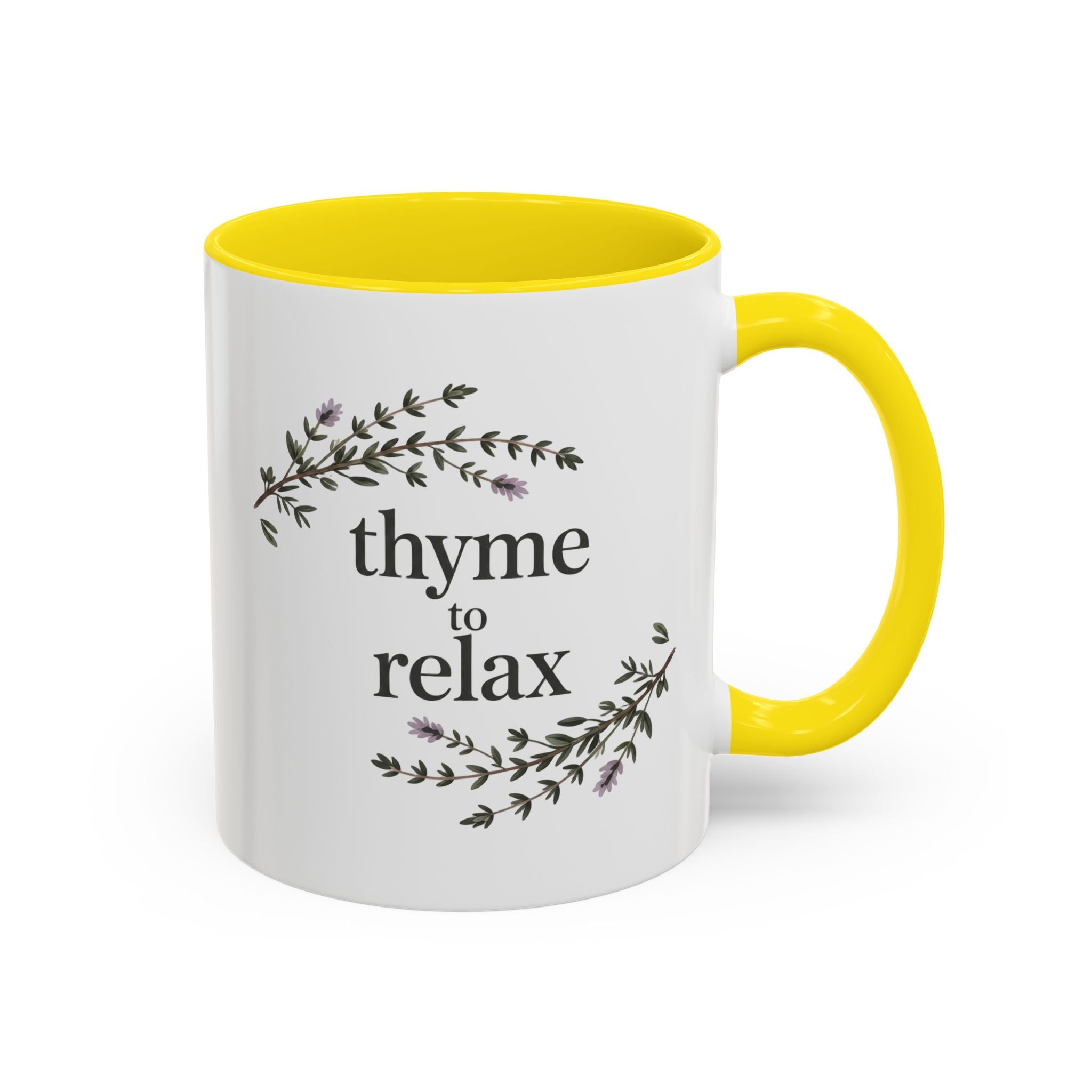 Thyme to Relax Accent Coffee Mug — Herbal Tea & Coffee Cup, Floral Kitchen Gift