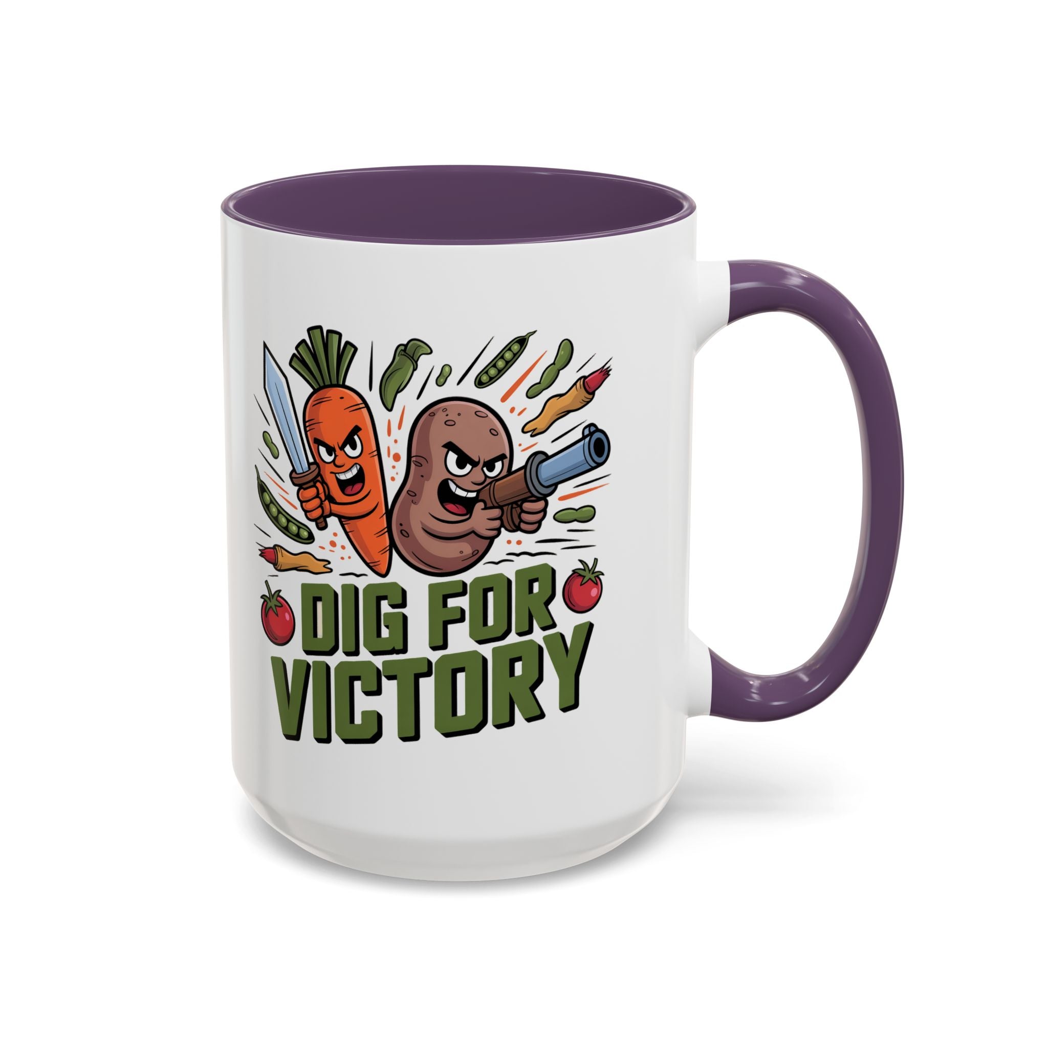 Dig For Victory Coffee Mug — Garden Veggie Cartoon Accent Mug (11/15oz)