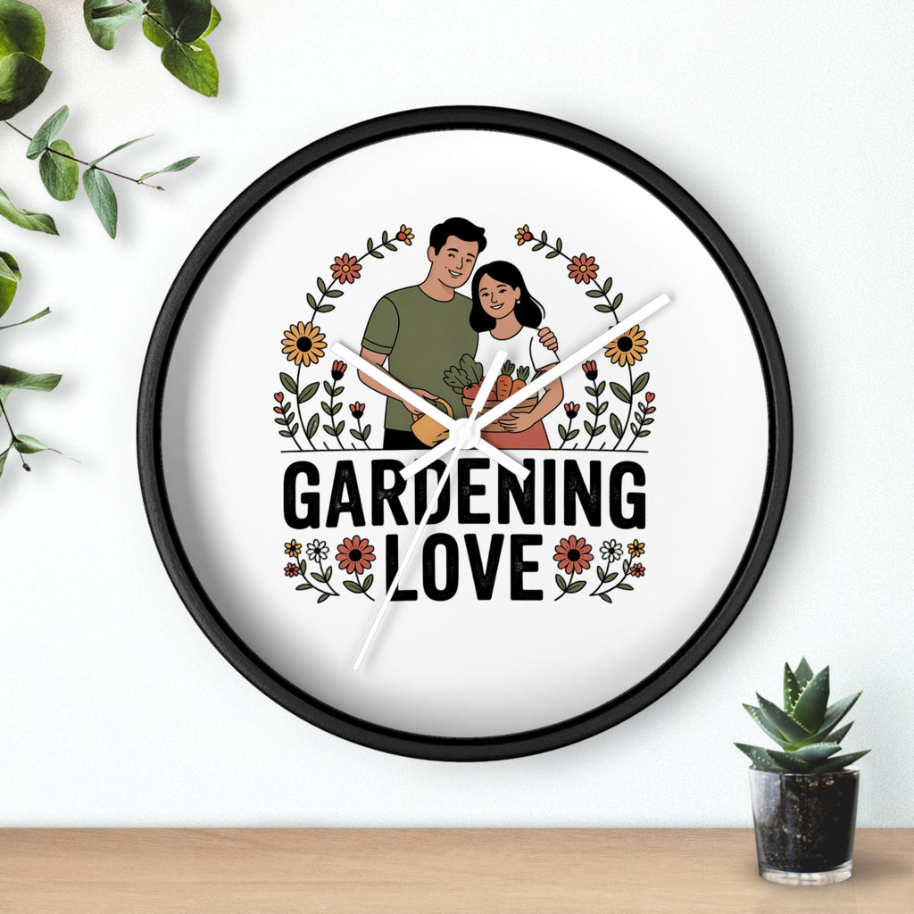 Gardening Love Wall Clock — Couple Floral Garden Decor