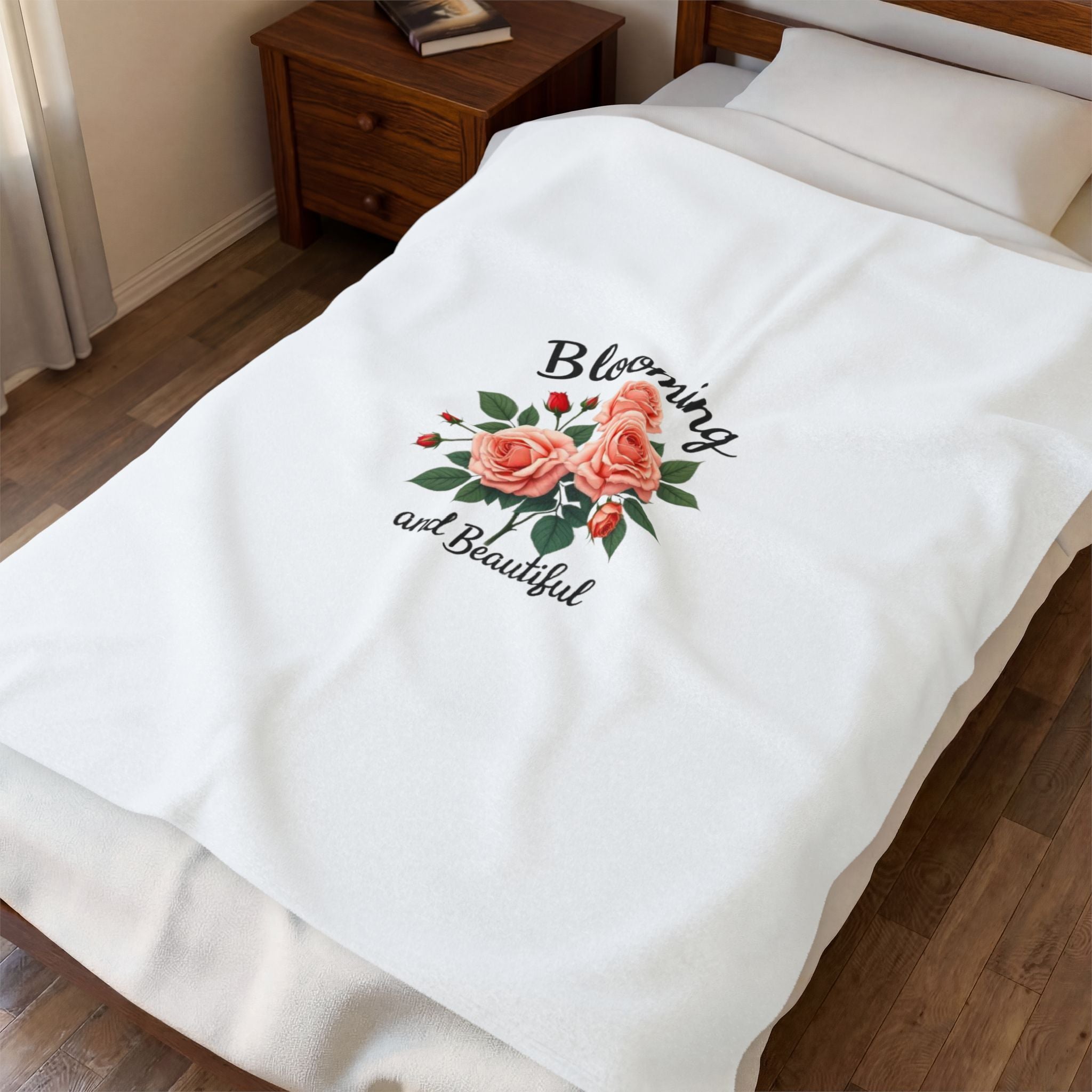 Blooming and Beautiful Plush Blanket — Floral Velveteen Throw for Mothers & Spring Gifts