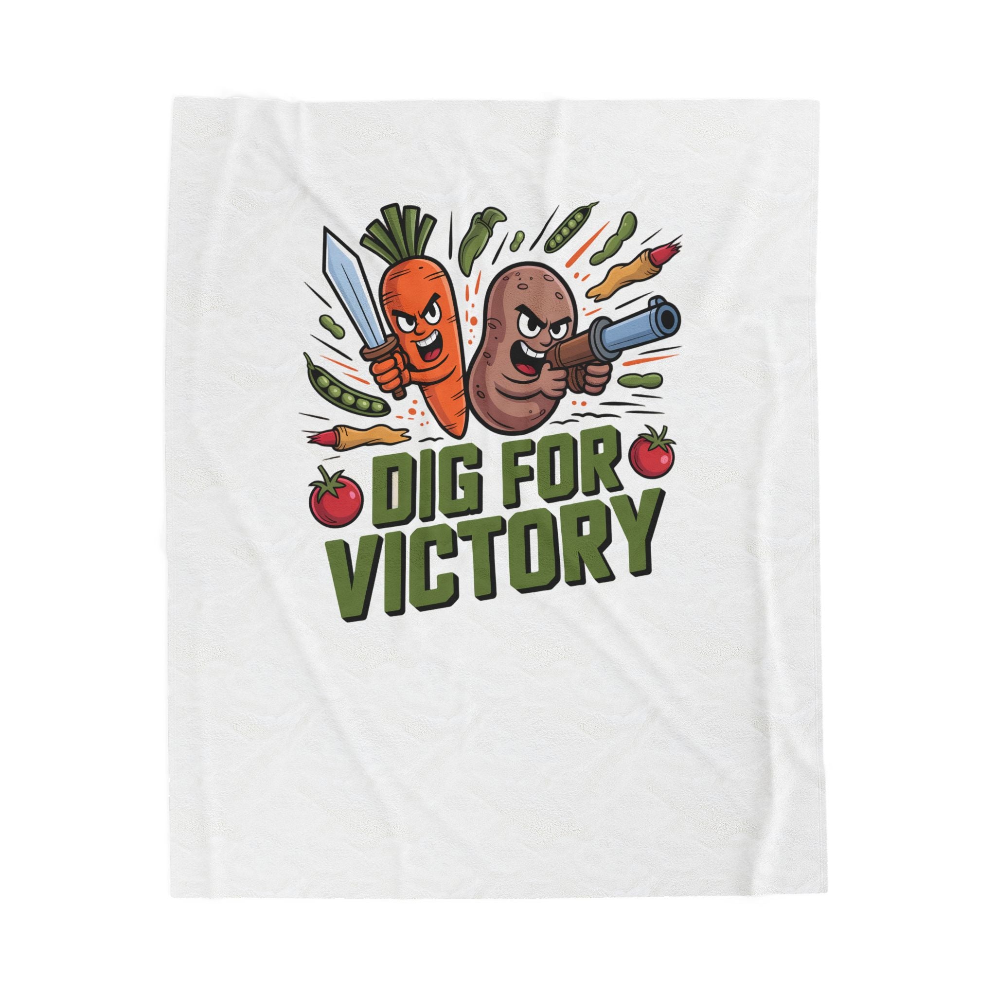 Dig for Victory Velveteen Plush Blanket — Retro Veggie Gardening Throw