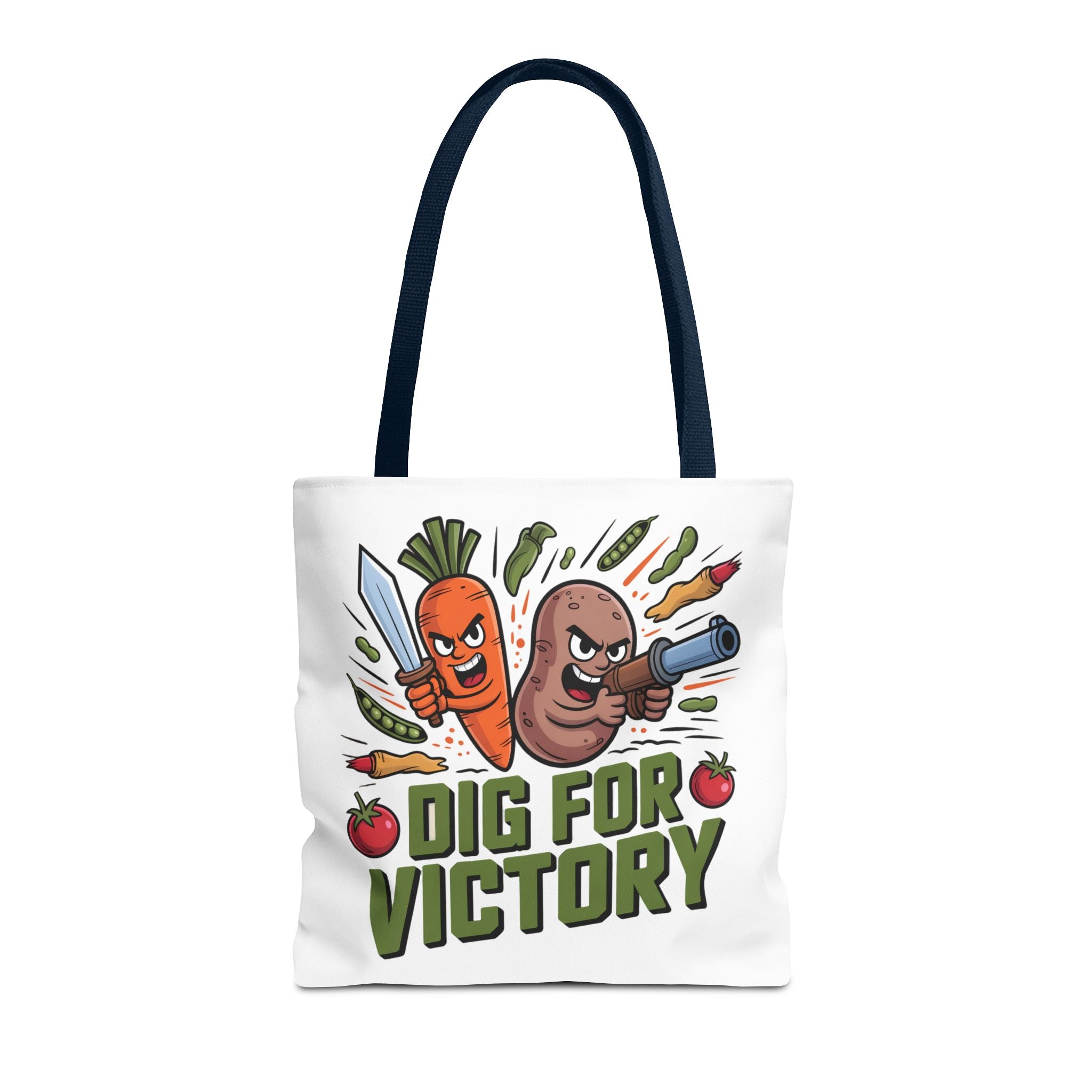 Tote Bag — "Dig for Victory" Garden Veggie Tote (Cute Carrot & Potato Illustration)