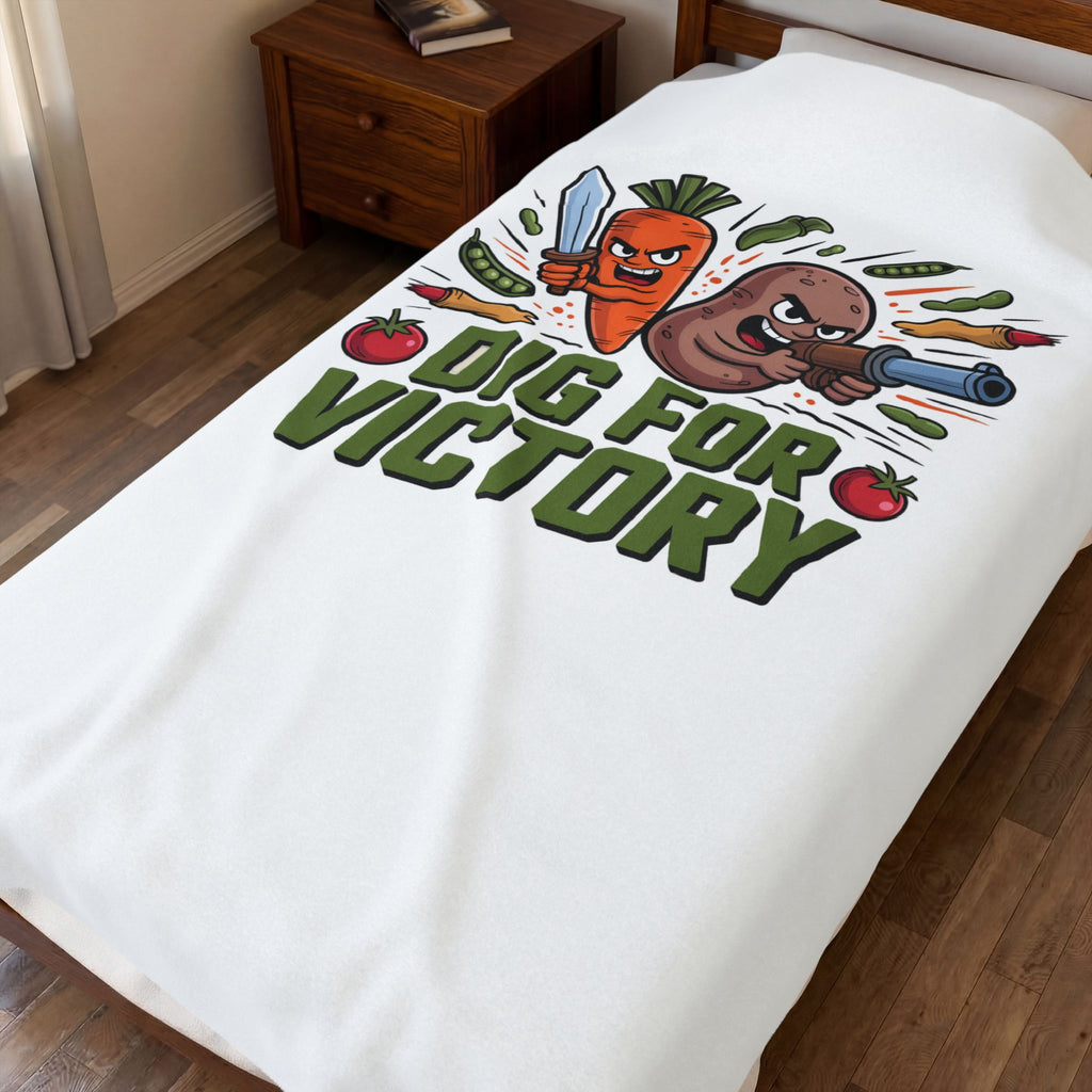 Dig for Victory Velveteen Plush Blanket — Retro Veggie Gardening Throw
