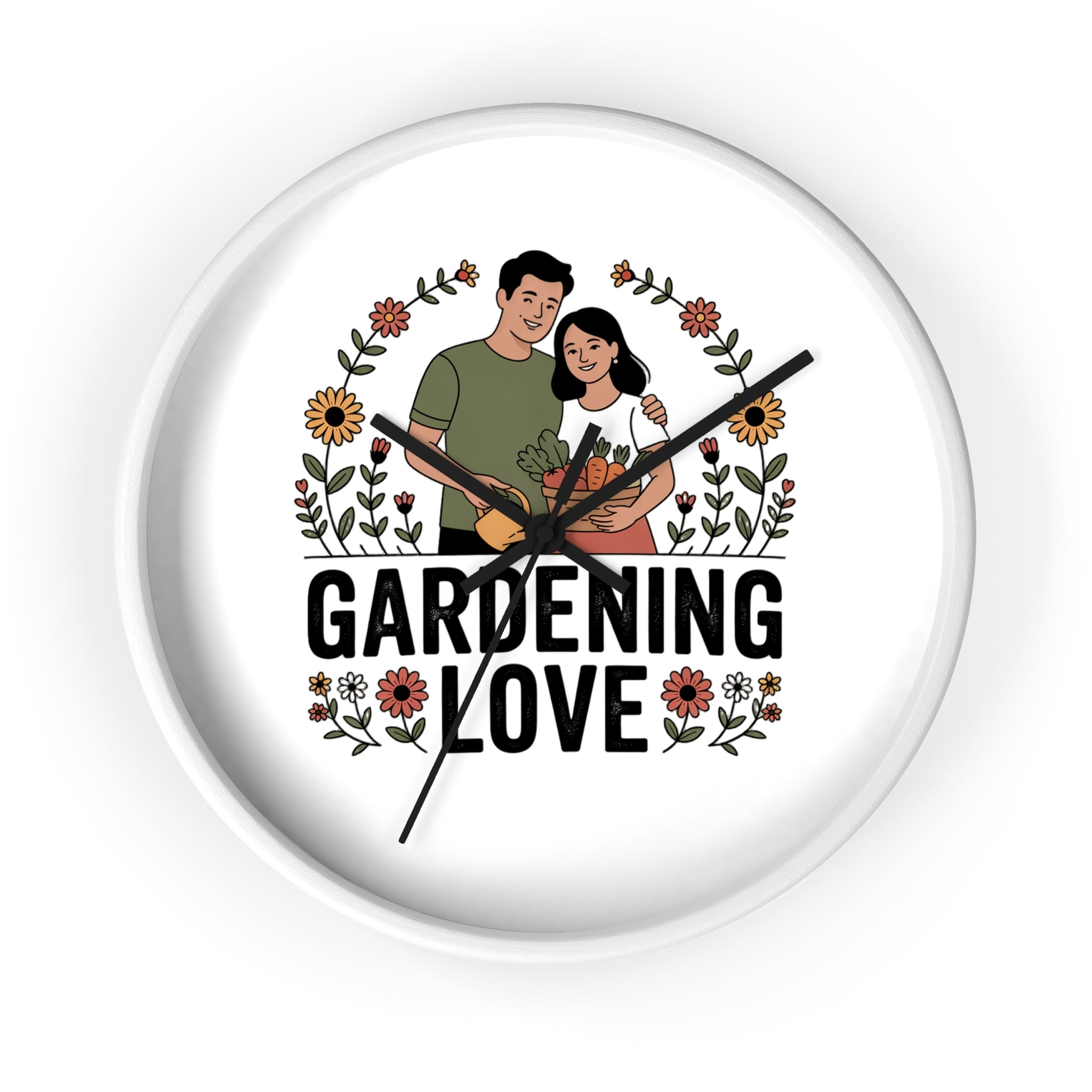 Gardening Love Wall Clock — Couple Floral Garden Decor