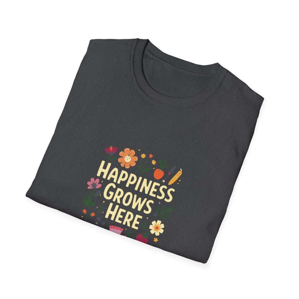 Happiness Grows Here T-Shirt — Floral Gardening Graphic Tee