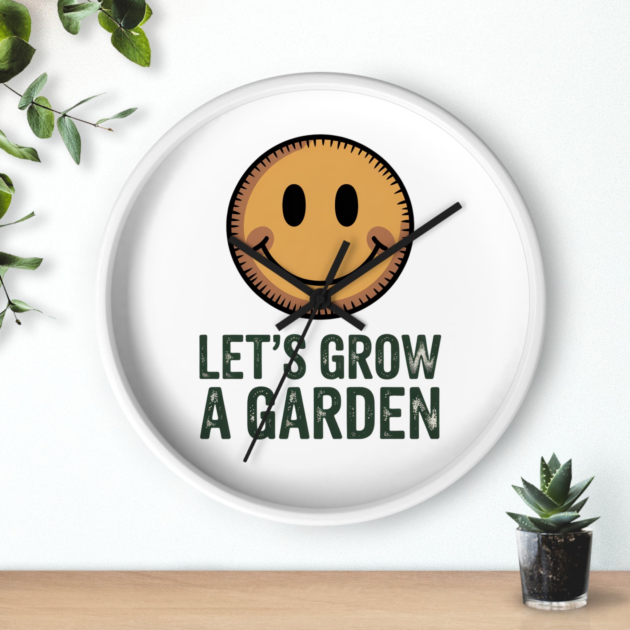 Garden Smile Wall Clock – "Let's Grow a Garden" Decorative Clock for Gardeners