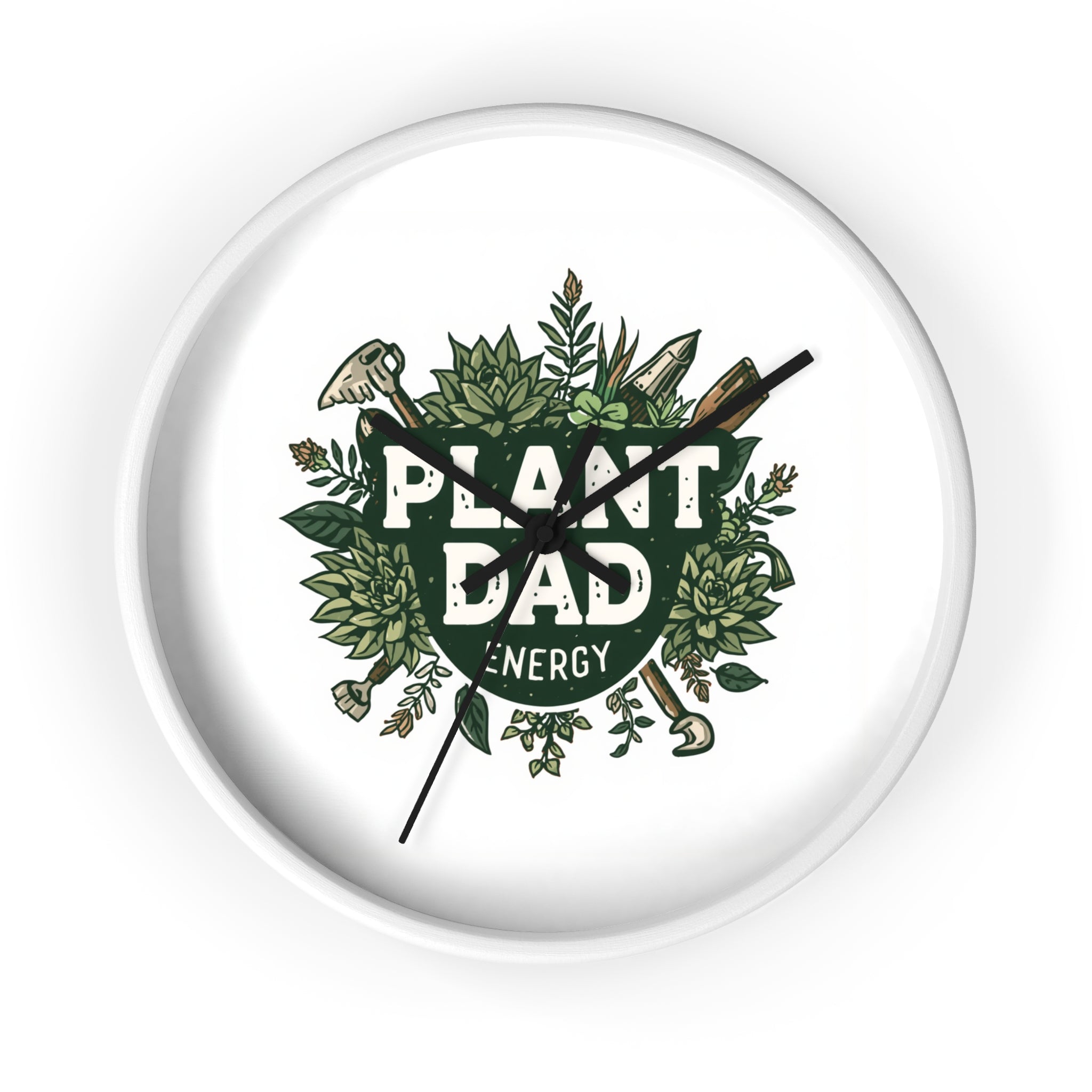 Plant Dad Wall Clock — Botanical "Plant Dad Energy" Decorative Clock for Plant Lovers, Gardeners & Father's Day Gift