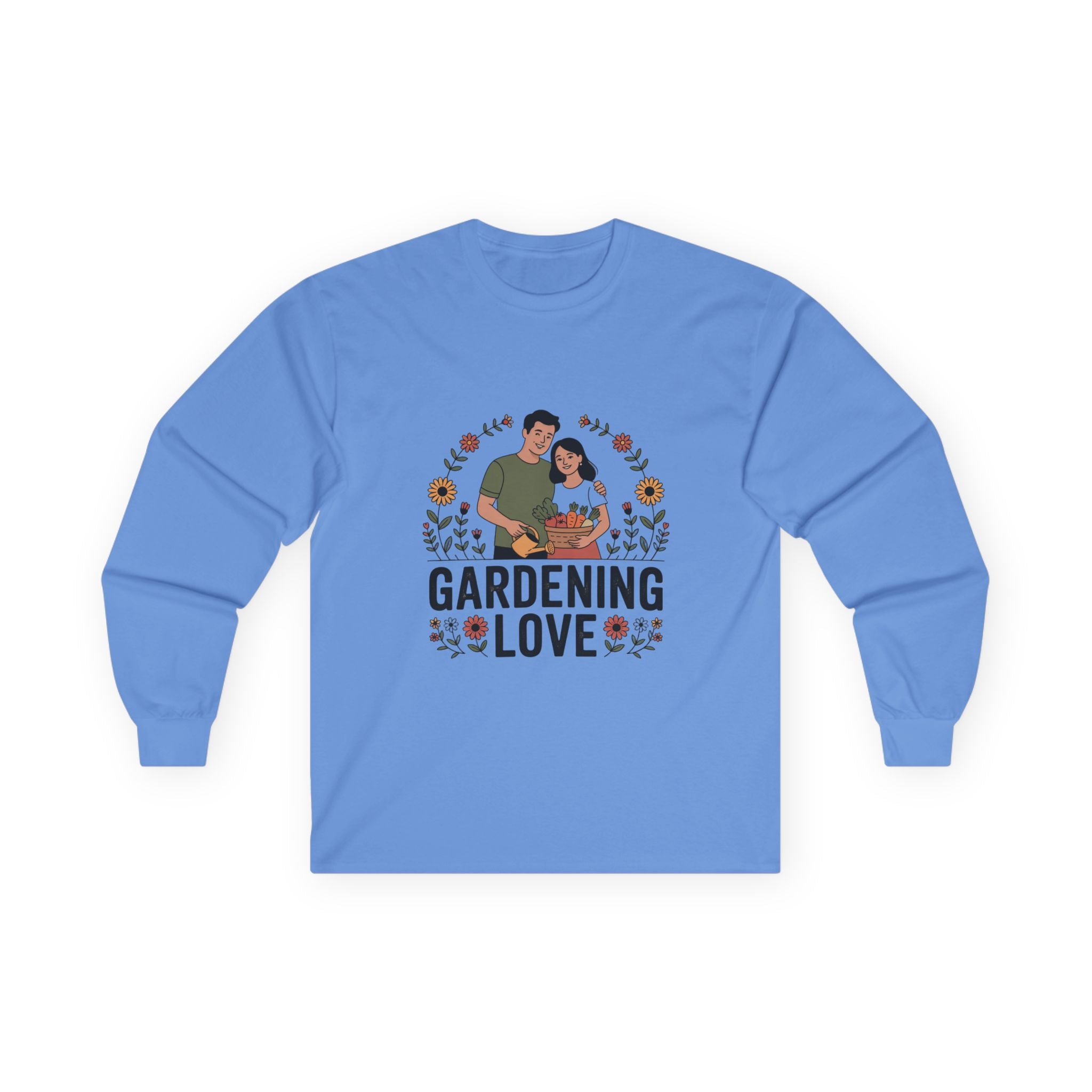 Gardening Love Long Sleeve Tee — Couple Planting Floral Graphic
