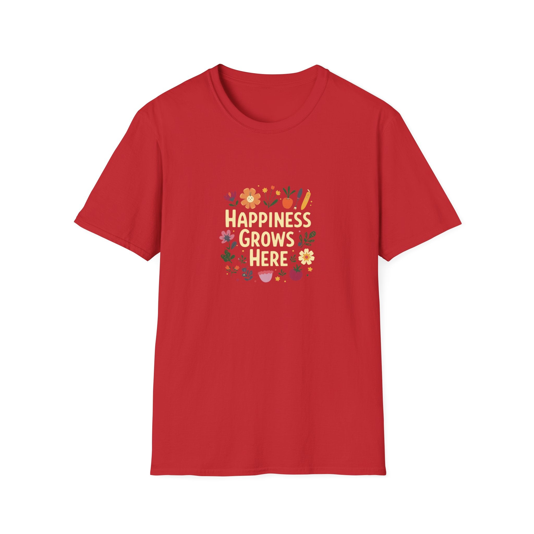 Happiness Grows Here T-Shirt — Floral Gardening Graphic Tee