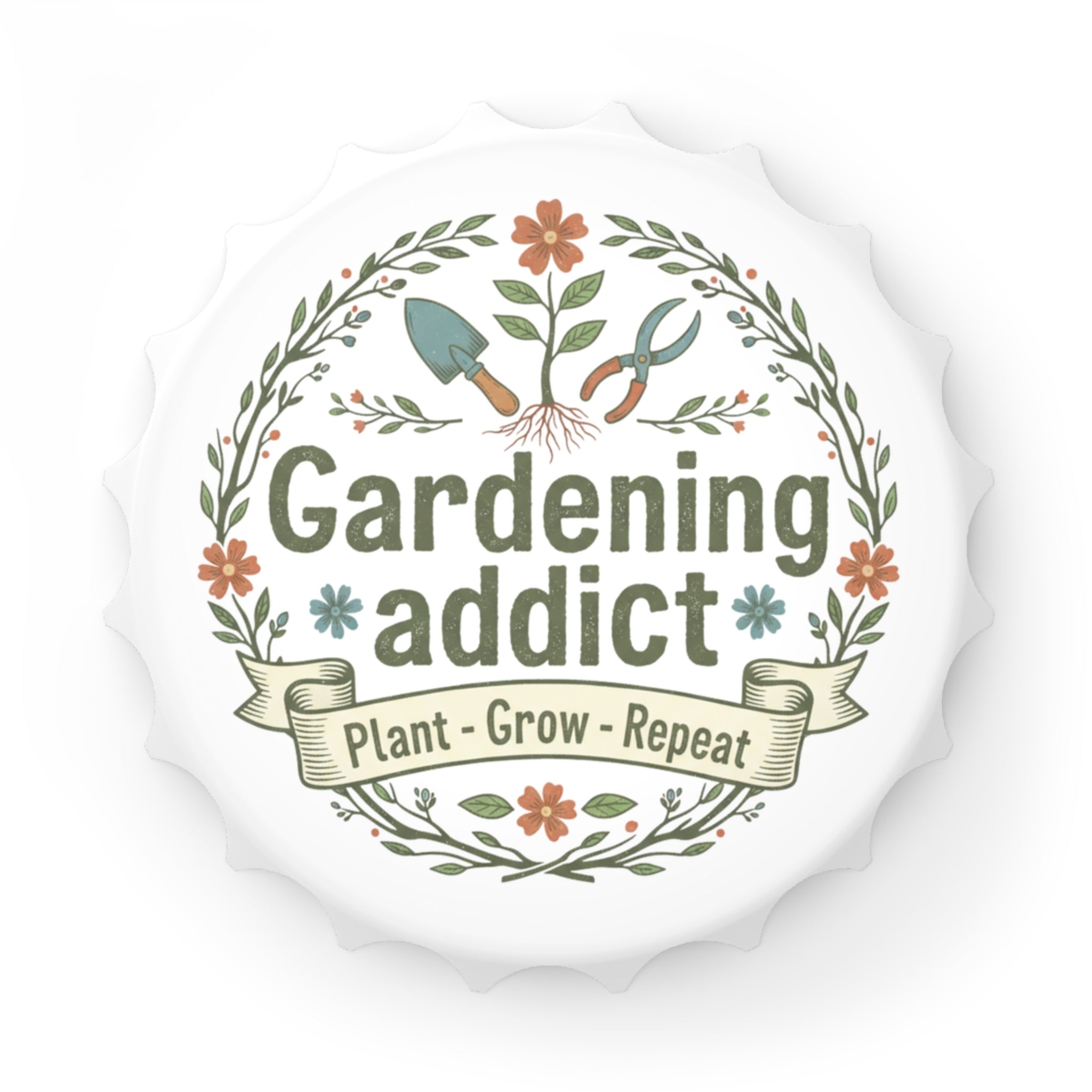 Gardening Addict Bottle Opener — Floral 'Plant • Grow • Repeat' Metal Opener for Gardeners