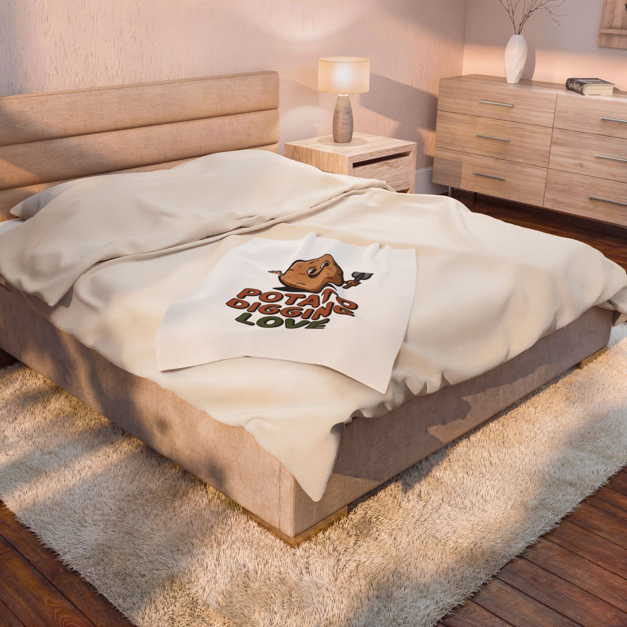 Velveteen Plush Blanket — Cute "Potato Digging Love" Gardening Throw for Plant & Garden Lovers