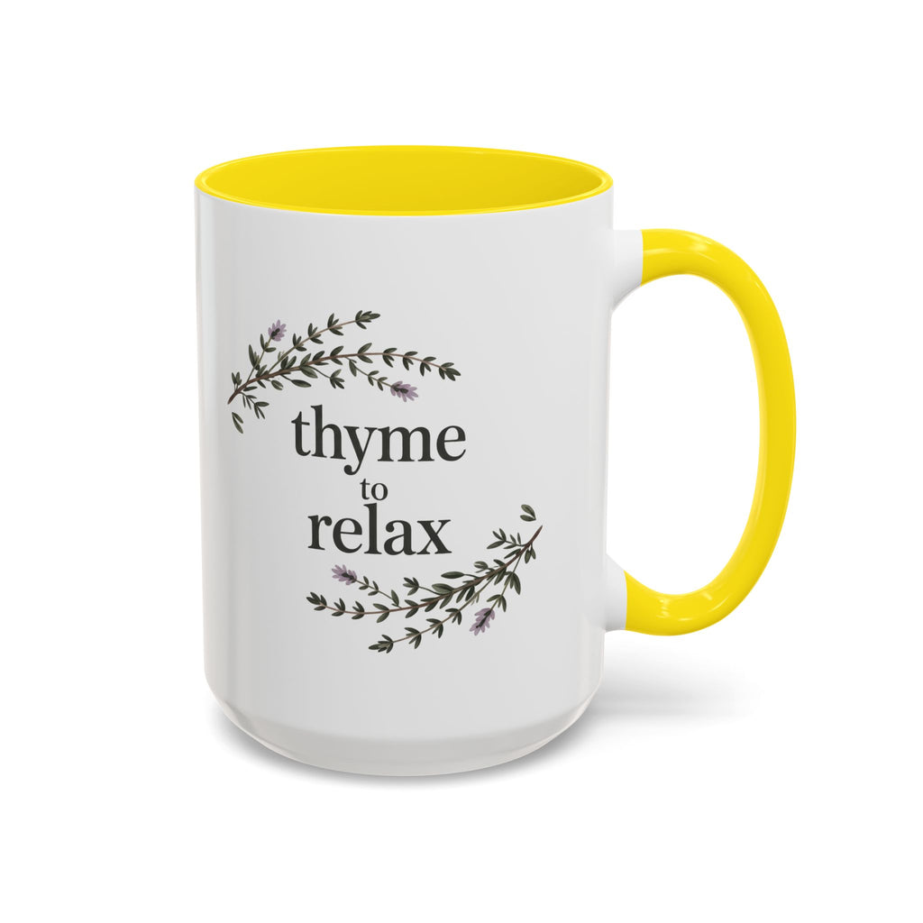 Thyme to Relax Accent Coffee Mug — Herbal Tea & Coffee Cup, Floral Kitchen Gift
